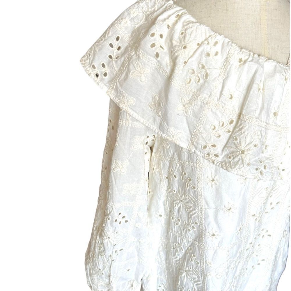 Zara Cream One-Shoulder Eyelet Dress with Ruffle - Picture 6 of 9